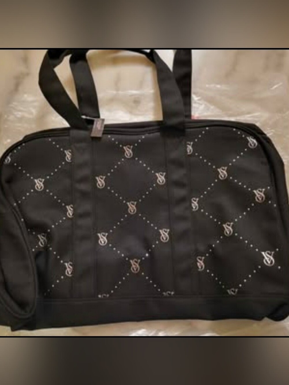 Victoria's Secret Black Quilted Logo Duffel
